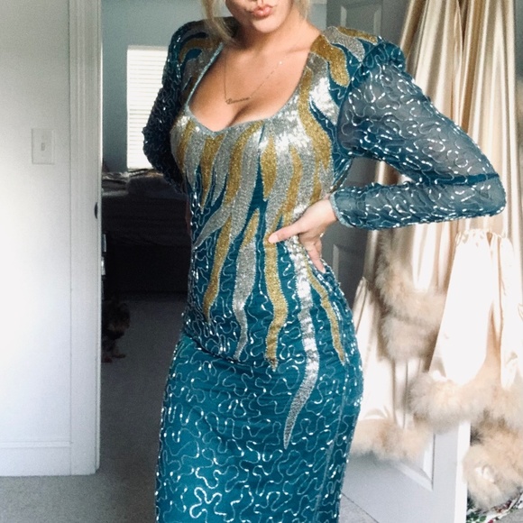 Dresses & Skirts - Floor Length beaded vintage gown